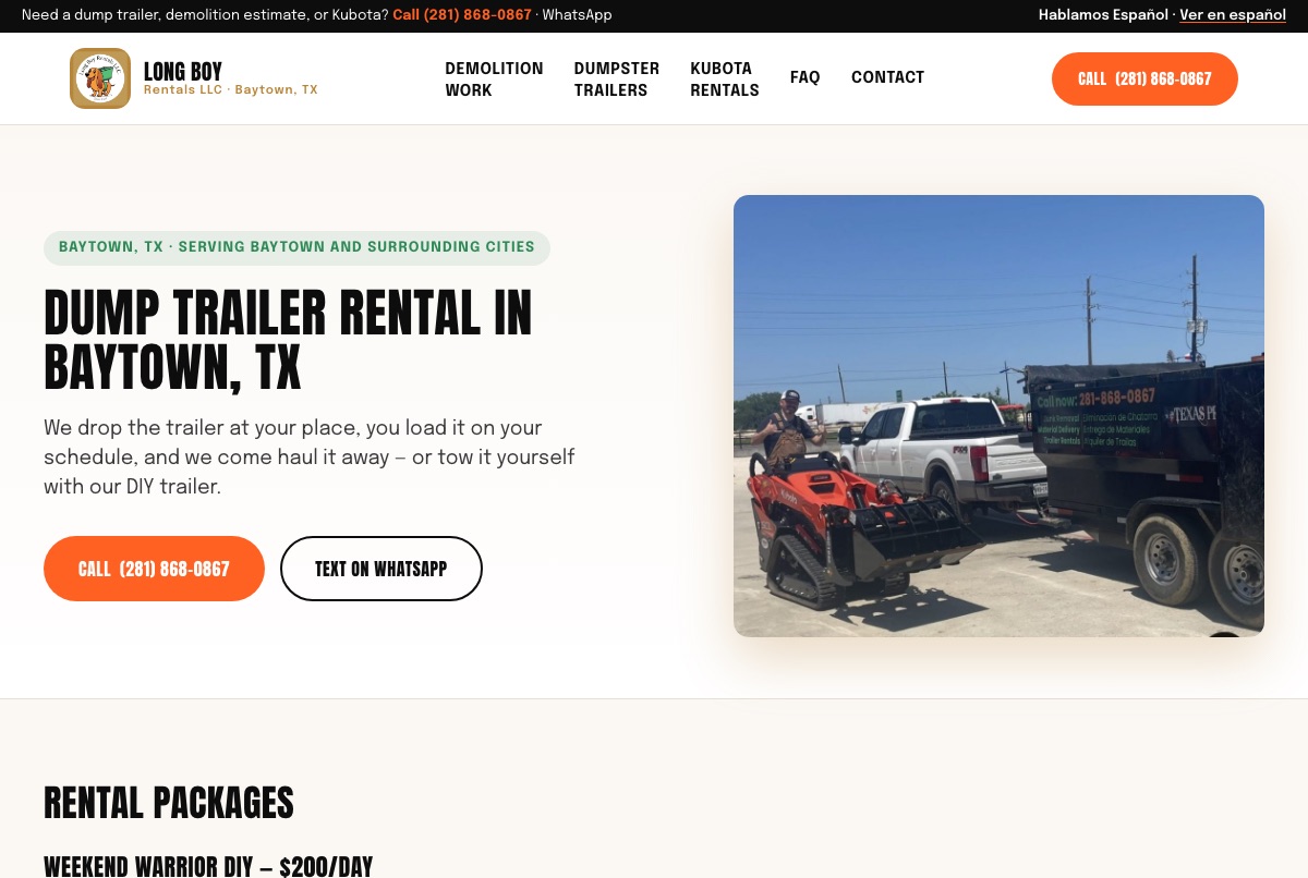 Long Boy Rentals rebuilt homepage, September 2026